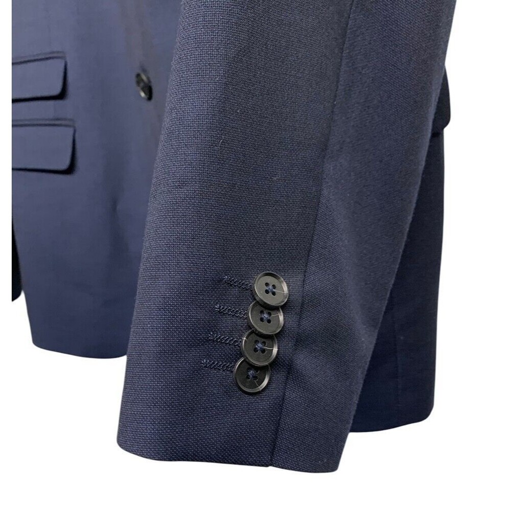 RESERVED Men size US 42 Navy Blue Slim Fit Blazer w Pocket Square European Brand - Picture 9 of 13